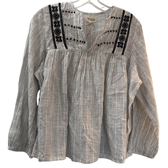 WORLD MARKET Tops - World Market Top Size S/M Black White Long Sleeve Striped Babydoll Peasant NWT